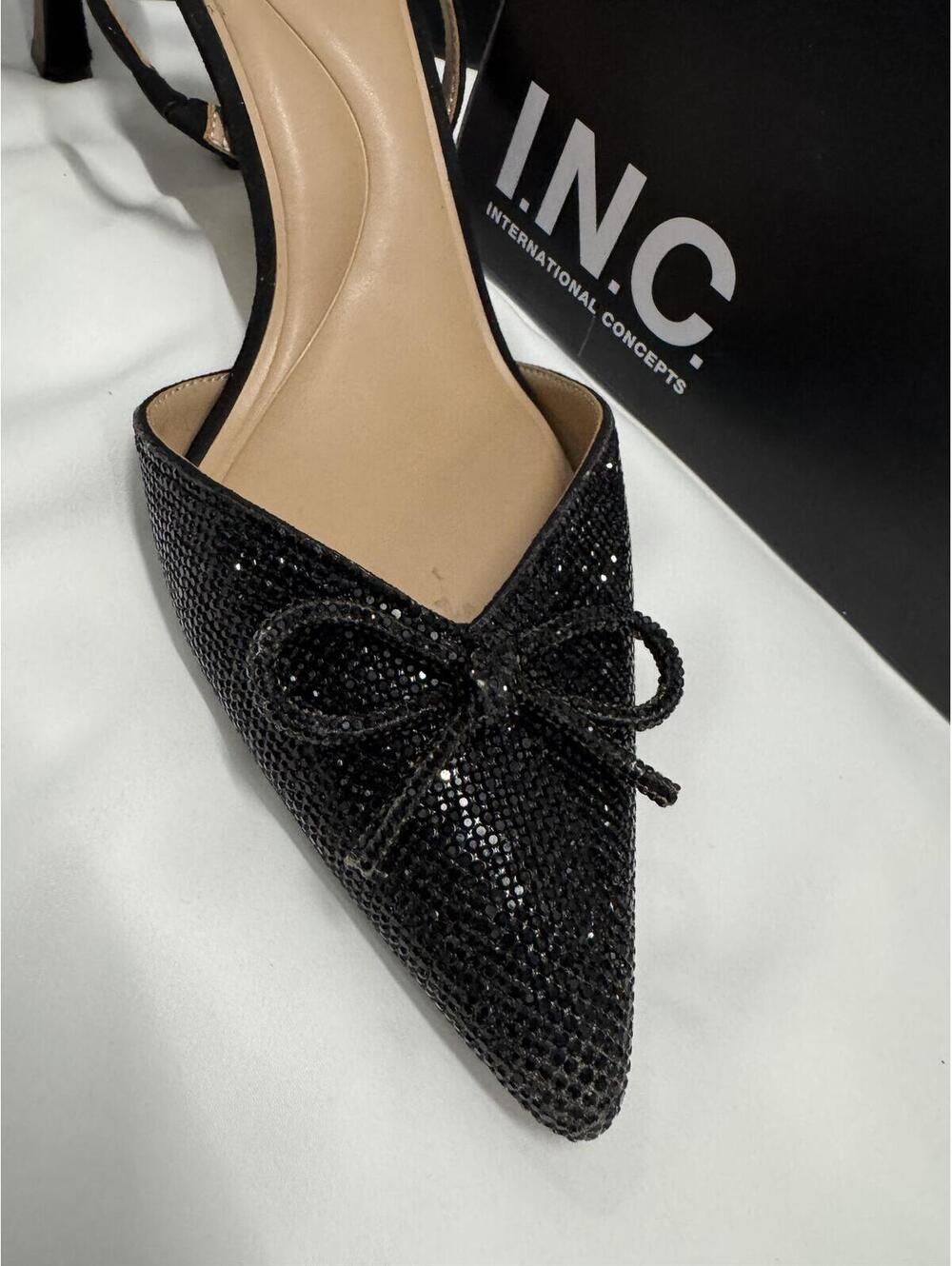 I.N.C. International Concepts Black Slingback Kitten Heel Pumps with Bow Detail - Picture 3 of 7